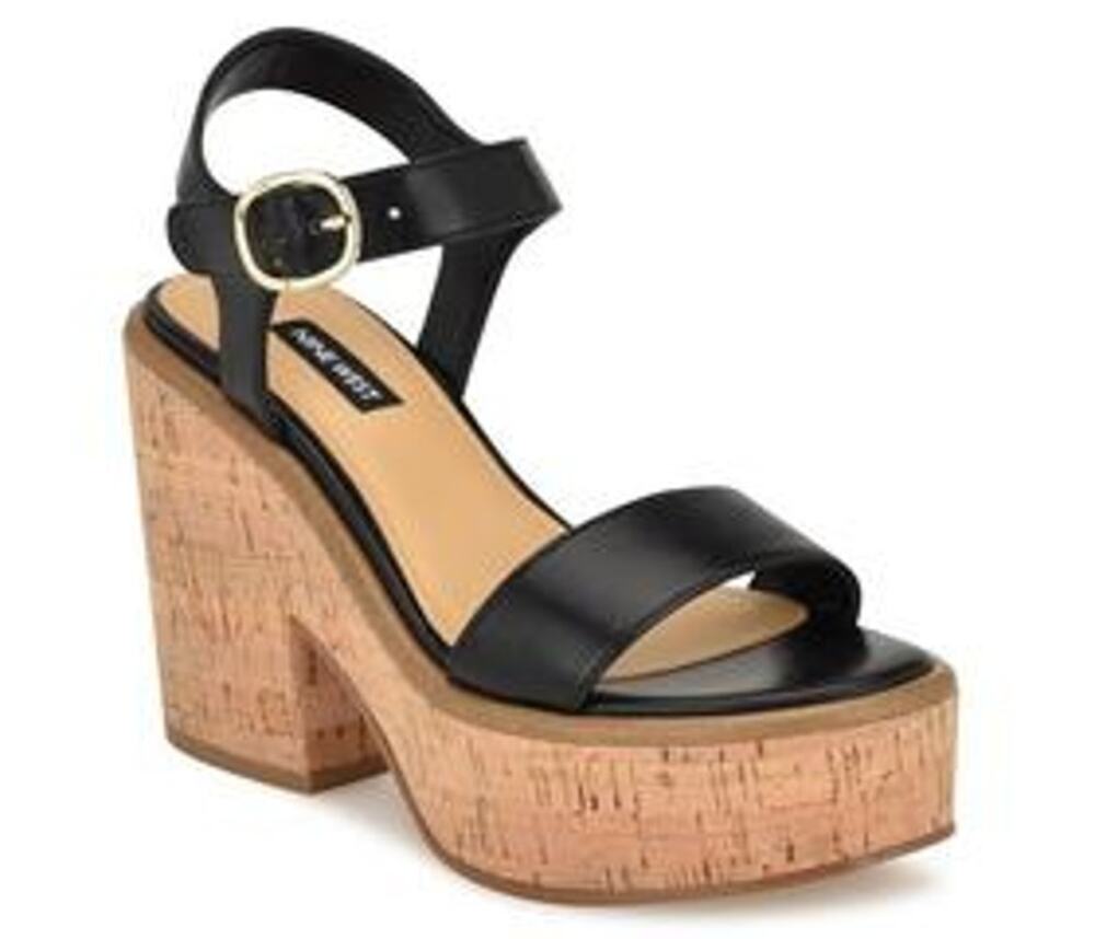 Nine West Womens Amye Platform Sandals Size 8 Black Vegan Leather NWOB